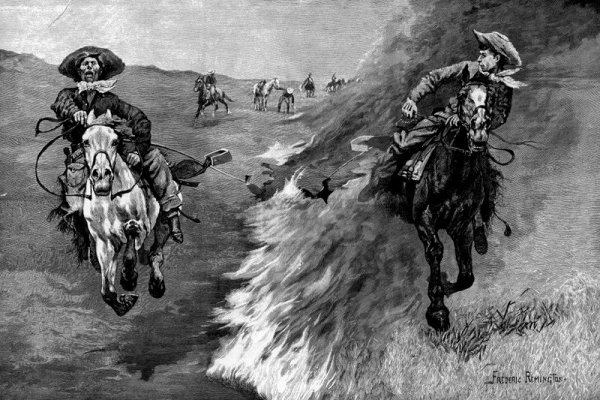 Dragging a Bull's Hide over a Prairie Fire in Northern Texas