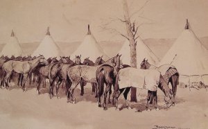 A Troop Picket Line Of The Sixth United States Cavalry Camp At Rapid Creek